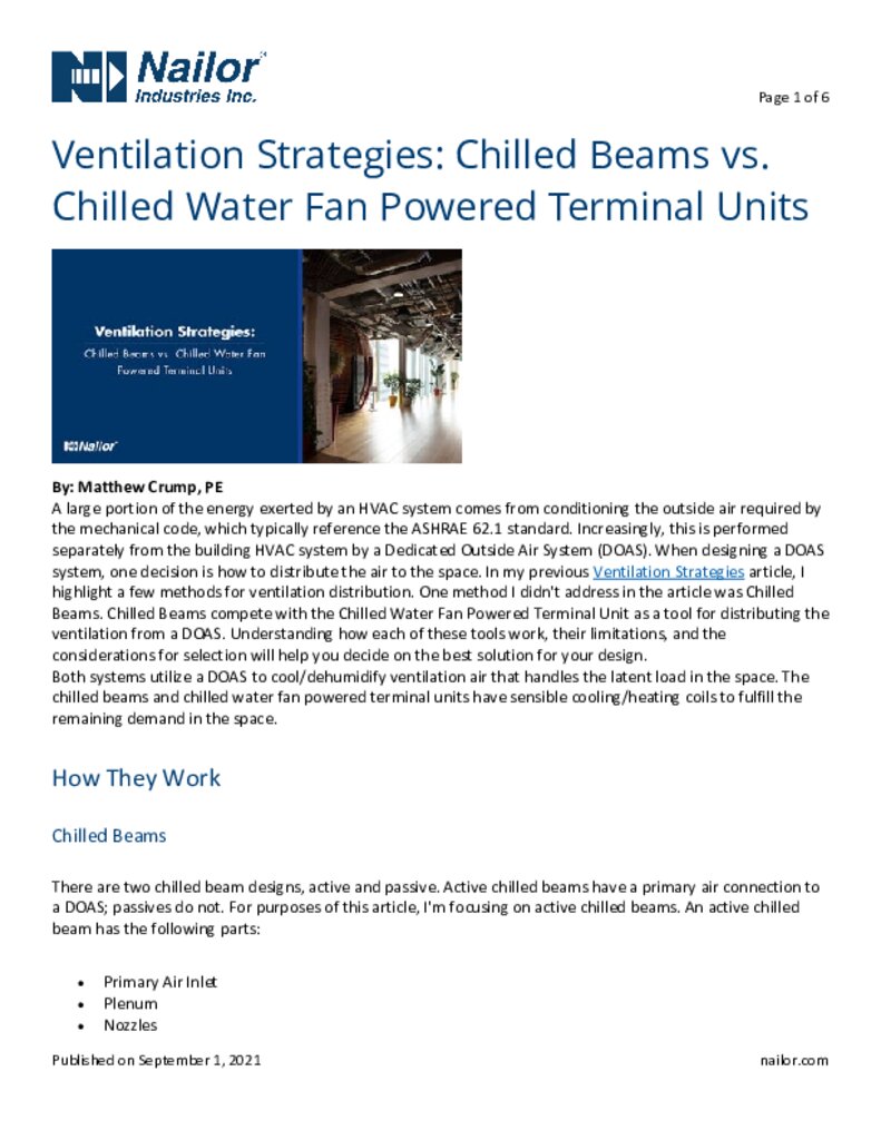 Ventilation Strategies Chilled Beams vs. Chilled Water Fan Powered